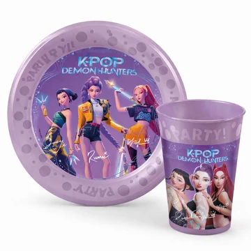 K-pop Démonvadászok micro prémium műanyag pohár + tányér szett