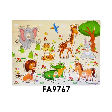 Fa ki-berakó, fafogantyús, vadállatok, 30x22 cm pvc csom