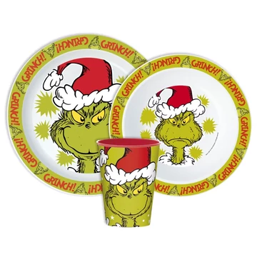 A Grincs Christmas Mischief étkészlet, micro műanyag szett, pohárral 260 ml