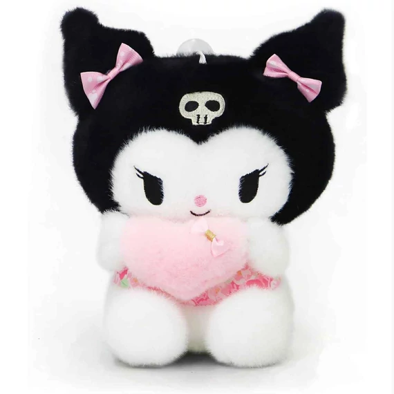 Plüss játék, Kuromi típusú a Hello Kitty Sanrio sorozatból, mérete 20 cm, színe fekete fehér rózsaszín