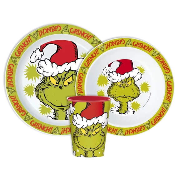 A Grincs Christmas Mischief étkészlet, micro műanyag szett, pohárral 260 ml