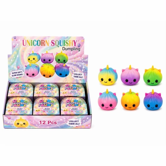 Dumpling Squishy – Puha nyomkodható stresszoldó gőzgombóc UNIKORNISOS színátmenetes