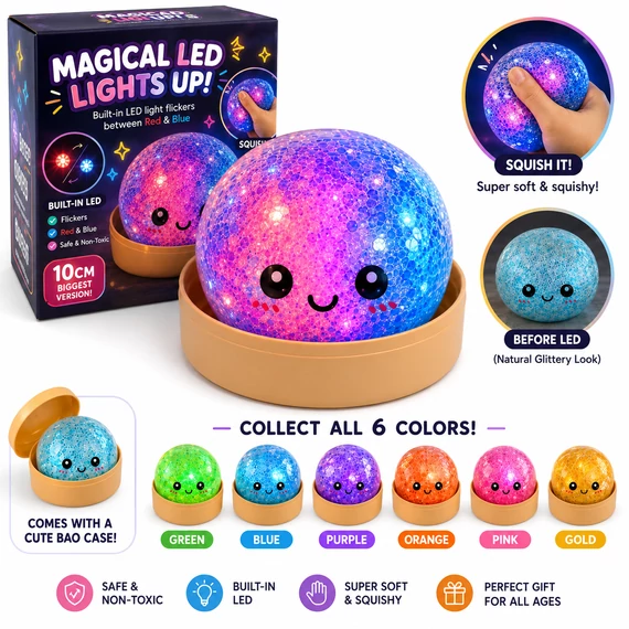 Dumpling Squishy – LED_es CSILLÁMOS Világító Puha nyomkodható stresszoldó gőzgombóc